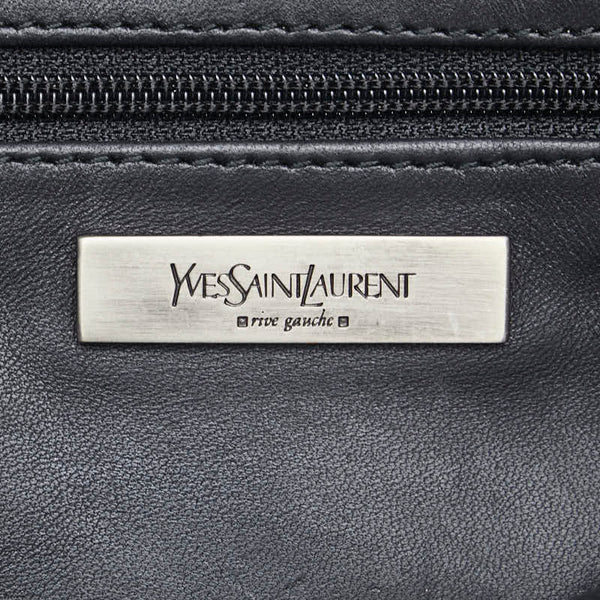 サンローラン ロゴプレート クラッチバッグ ブラック レザー レディース SAINT LAURENT 【中古】