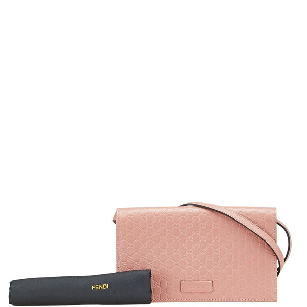 グッチ マイクログッチシマ ショルダーウォレット 長財布 466507 ピンク レザー レディース GUCCI 【中古】