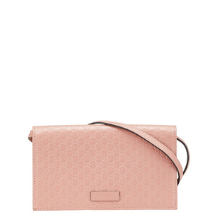 グッチ マイクログッチシマ ショルダーウォレット 長財布 466507 ピンク レザー レディース GUCCI 【中古】