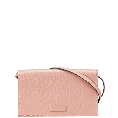 グッチ マイクログッチシマ ショルダーウォレット 長財布 466507 ピンク レザー レディース GUCCI 【中古】