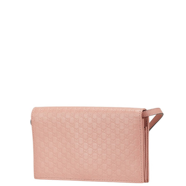 グッチ マイクログッチシマ ショルダーウォレット 長財布 466507 ピンク レザー レディース GUCCI 【中古】