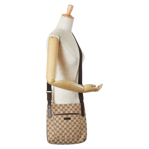 グッチ GGキャンバス 斜め掛け ショルダーバッグ 122798 ベージュ ブラウン キャンバス レザー レディース GUCCI 【中古】