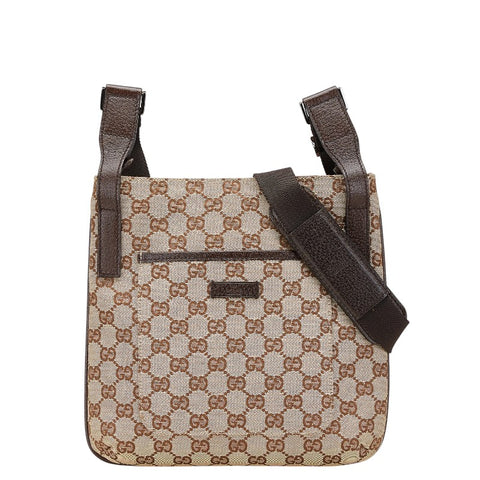 グッチ GGキャンバス 斜め掛け ショルダーバッグ 122798 ベージュ ブラウン キャンバス レザー レディース GUCCI 【中古】