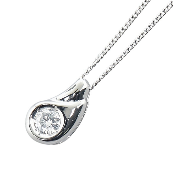 Pt900 プラチナ Pt850 プラチナ ダイヤ0.18ct 雫 モチーフ ペンダントネックレス レディース 【中古】