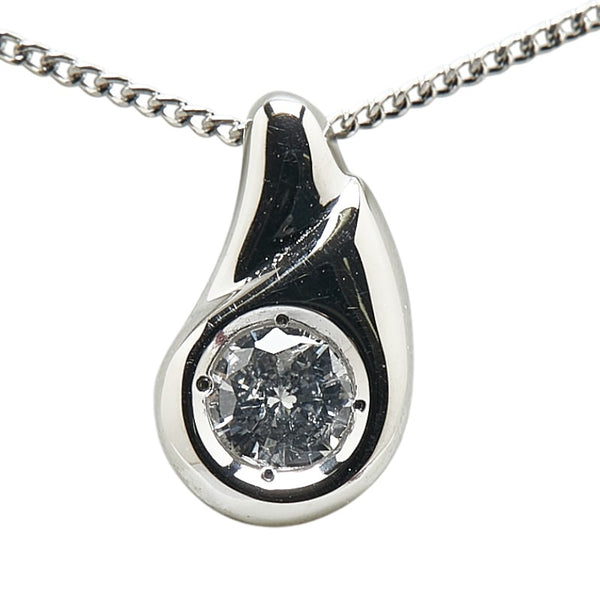 Pt900 プラチナ Pt850 プラチナ ダイヤ0.18ct 雫 モチーフ ペンダントネックレス レディース 【中古】