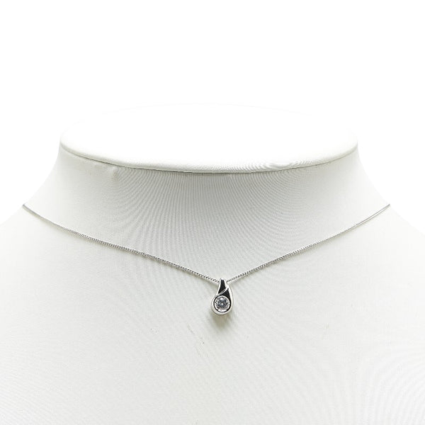 Pt900 プラチナ Pt850 プラチナ ダイヤ0.18ct 雫 モチーフ ペンダントネックレス レディース 【中古】