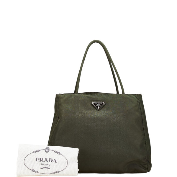 プラダ 三角ロゴプレート ハンドバッグ トートバッグ カーキグリーン ナイロン レディース PRADA 【中古】