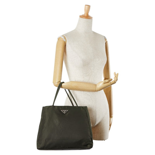 プラダ 三角ロゴプレート ハンドバッグ トートバッグ カーキグリーン ナイロン レディース PRADA 【中古】