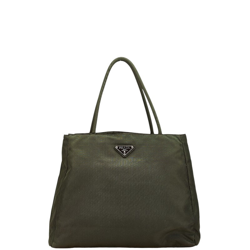 プラダ 三角ロゴプレート ハンドバッグ トートバッグ カーキグリーン ナイロン レディース PRADA 【中古】