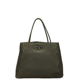 プラダ 三角ロゴプレート ハンドバッグ トートバッグ カーキグリーン ナイロン レディース PRADA 【中古】