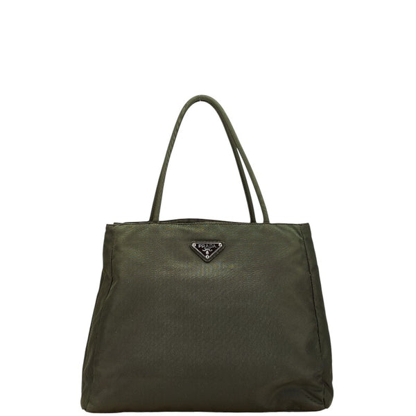 プラダ 三角ロゴプレート ハンドバッグ トートバッグ カーキグリーン ナイロン レディース PRADA 【中古】