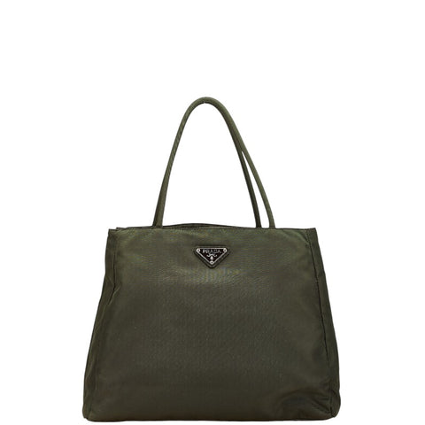 プラダ 三角ロゴプレート ハンドバッグ トートバッグ カーキグリーン ナイロン レディース PRADA 【中古】