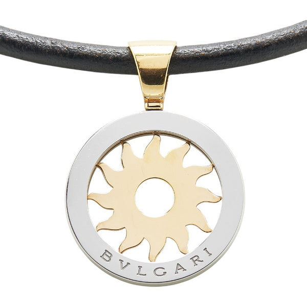ブルガリ トンドサン チョーカー ネックレス シルバー ゴールド ブラック ステンレススチール K18 ゴールド レザー レディース BVLGARI 【中古】