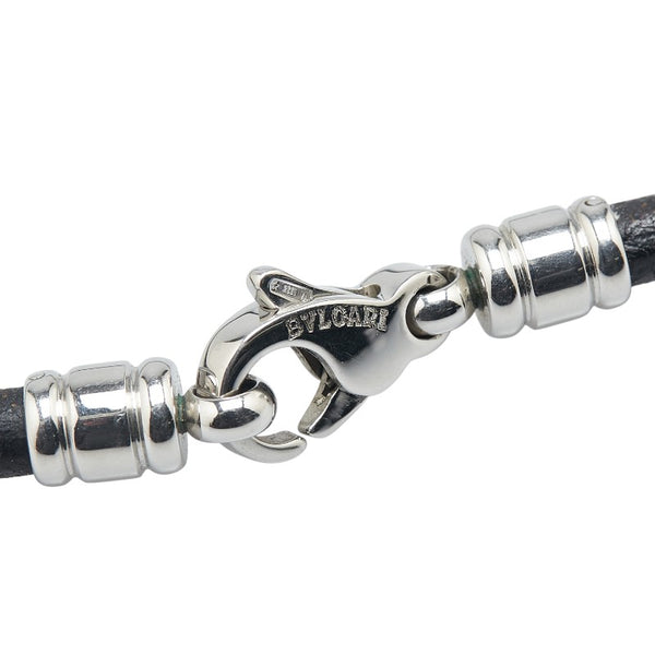 ブルガリ トンドサン チョーカー ネックレス シルバー ゴールド ブラック ステンレススチール K18 ゴールド レザー レディース BVLGARI 【中古】