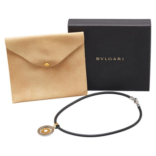 ブルガリ トンドサン チョーカー ネックレス シルバー ゴールド ブラック ステンレススチール K18 ゴールド レザー レディース BVLGARI 【中古】