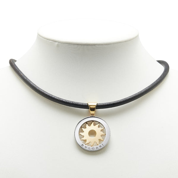ブルガリ トンドサン チョーカー ネックレス シルバー ゴールド ブラック ステンレススチール K18 ゴールド レザー レディース BVLGARI 【中古】
