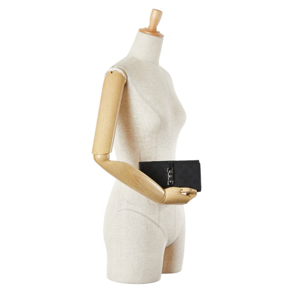 グッチ GGキャンバス ジャッキー 二つ折り財布 05479 ブラック キャンバス レザー レディース GUCCI 【中古】