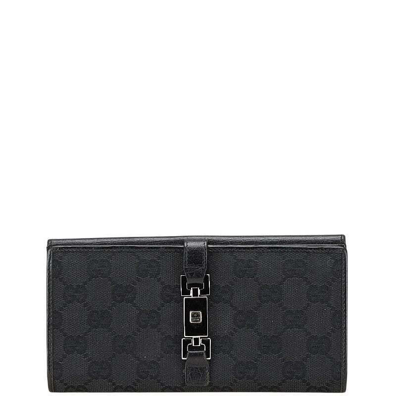 グッチ GGキャンバス ジャッキー 二つ折り財布 05479 ブラック キャンバス レザー レディース GUCCI 【中古】