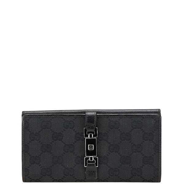 グッチ GGキャンバス ジャッキー 二つ折り財布 05479 ブラック キャンバス レザー レディース GUCCI 【中古】