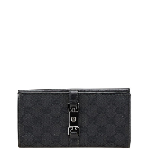 グッチ GGキャンバス ジャッキー 二つ折り財布 05479 ブラック キャンバス レザー レディース GUCCI 【中古】