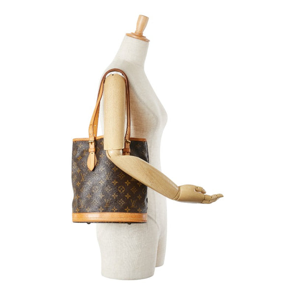 ルイ ヴィトン モノグラム プチ バケットPM トートバッグ ショルダーバッグ M42238 ブラウン PVC レザー レディース LOUIS VUITTON 【中古】