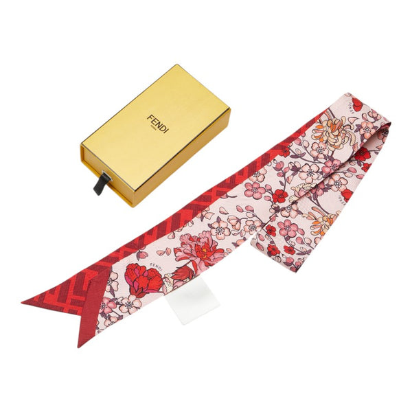 フェンディ ツイリー ズッカ 桜 さくら スカーフ ピンク レッド シルク レディース FENDI 【中古】