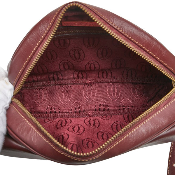 カルティエ マストライン 斜め掛け ショルダーバッグ ワインレッド ボルドー レザー レディース CARTIER 【中古】
