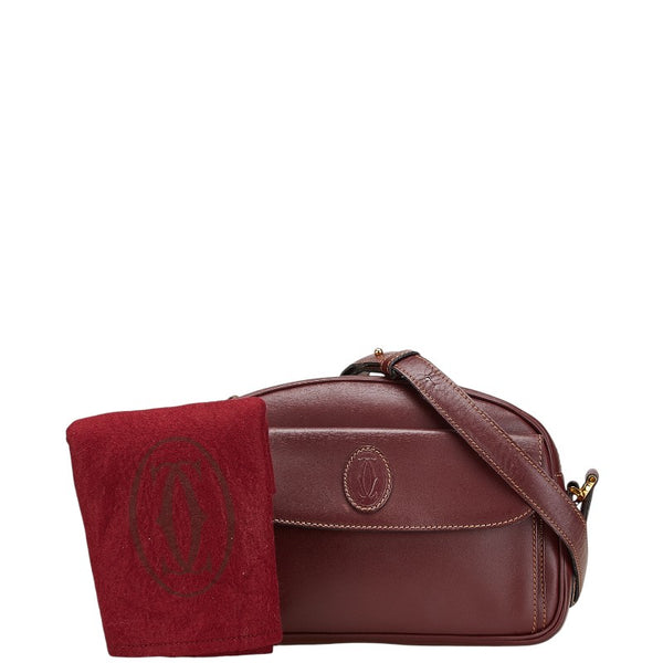 カルティエ マストライン 斜め掛け ショルダーバッグ ワインレッド ボルドー レザー レディース CARTIER 【中古】