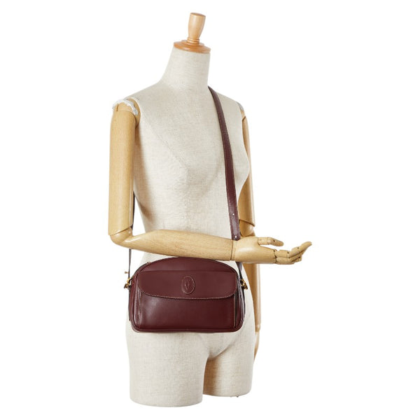 カルティエ マストライン 斜め掛け ショルダーバッグ ワインレッド ボルドー レザー レディース CARTIER 【中古】