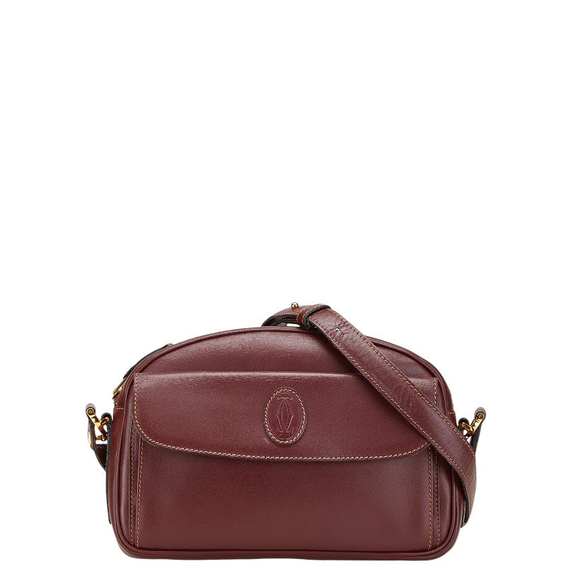 カルティエ マストライン 斜め掛け ショルダーバッグ ワインレッド ボルドー レザー レディース CARTIER 【中古】