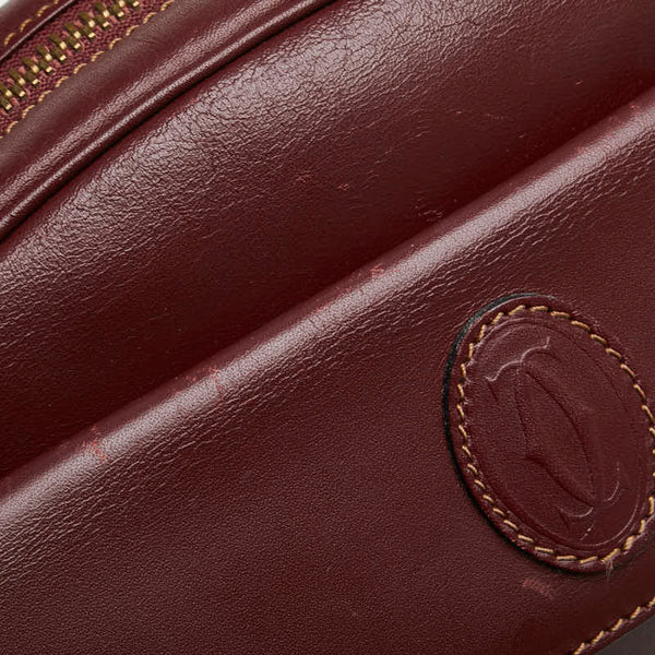 カルティエ マストライン 斜め掛け ショルダーバッグ ワインレッド ボルドー レザー レディース CARTIER 【中古】