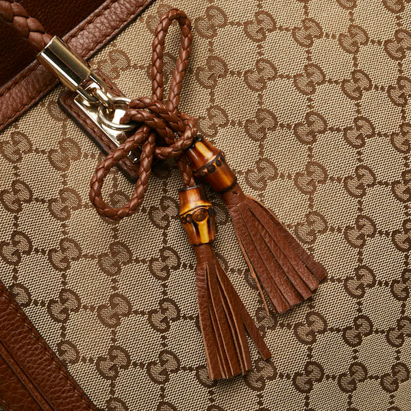 グッチ GGキャンバス バンブー タッセル ショルダーバッグ トートバッグ 269945 ベージュ ブラウン キャンバス レザー レディース GUCCI 【中古】