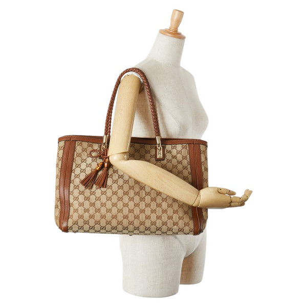 グッチ GGキャンバス バンブー タッセル ショルダーバッグ トートバッグ 269945 ベージュ ブラウン キャンバス レザー レディース GUCCI 【中古】