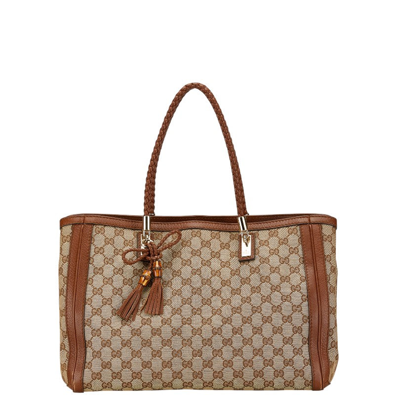 グッチ GGキャンバス バンブー タッセル ショルダーバッグ トートバッグ 269945 ベージュ ブラウン キャンバス レザー レディース GUCCI 【中古】