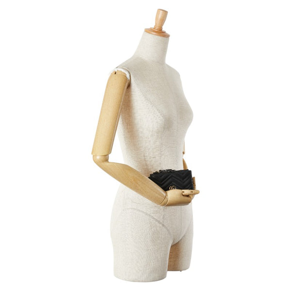 グッチ GGマーモント カードケース コインケース ブラック レザー レディース GUCCI 【中古】