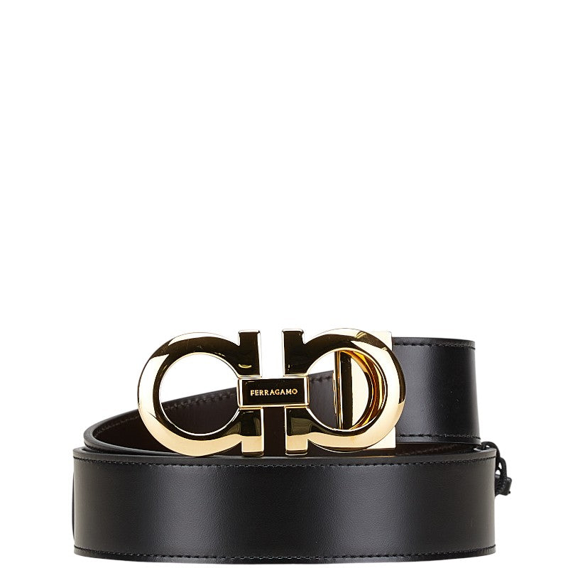 サルヴァトーレフェラガモ ダブルガンチーニ リバーシブル ベルト 0586940 ブラック ブラウン レザー メンズ Salvatore Ferragamo 【中古】