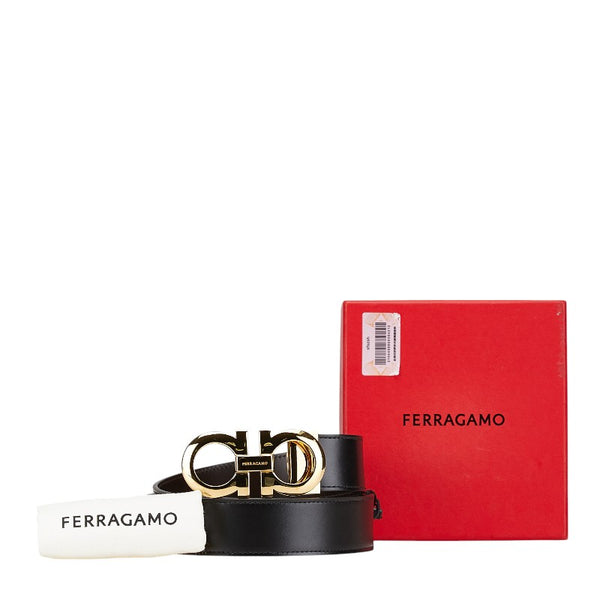 サルヴァトーレフェラガモ ダブルガンチーニ リバーシブル ベルト 0586940 ブラック ブラウン レザー メンズ Salvatore Ferragamo 【中古】