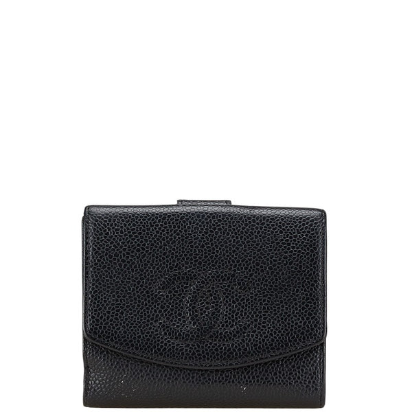 シャネル ココマーク Wホック 二つ折り財布 A13496 ブラック キャビアスキン レディース CHANEL 【中古】