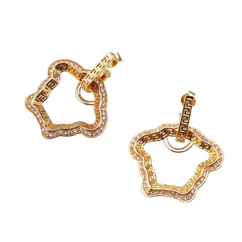 ヴェルサーチェ メデューサ グレカ ラインストーン ピアス ゴールド パープル メッキ レディース VERSACE 【中古】
