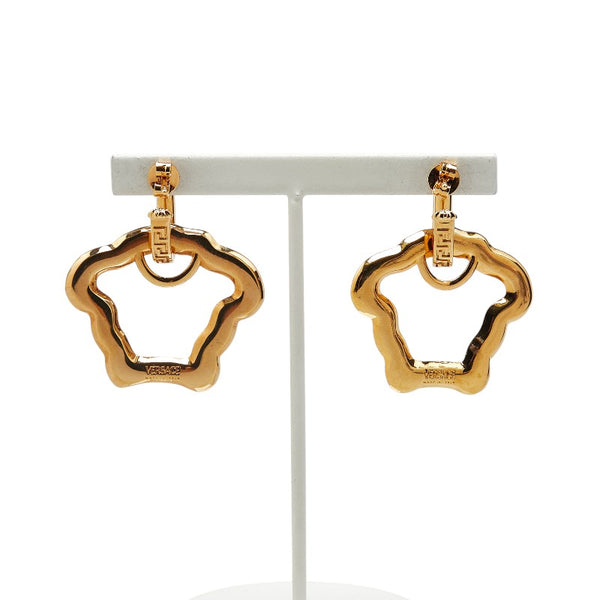 ヴェルサーチェ メデューサ グレカ ラインストーン ピアス ゴールド パープル メッキ レディース VERSACE 【中古】