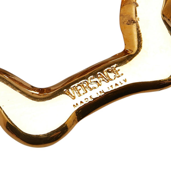 ヴェルサーチェ メデューサ グレカ ラインストーン ピアス ゴールド パープル メッキ レディース VERSACE 【中古】