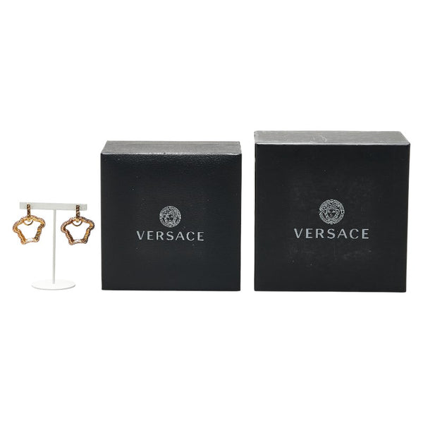 ヴェルサーチェ メデューサ グレカ ラインストーン ピアス ゴールド パープル メッキ レディース VERSACE 【中古】