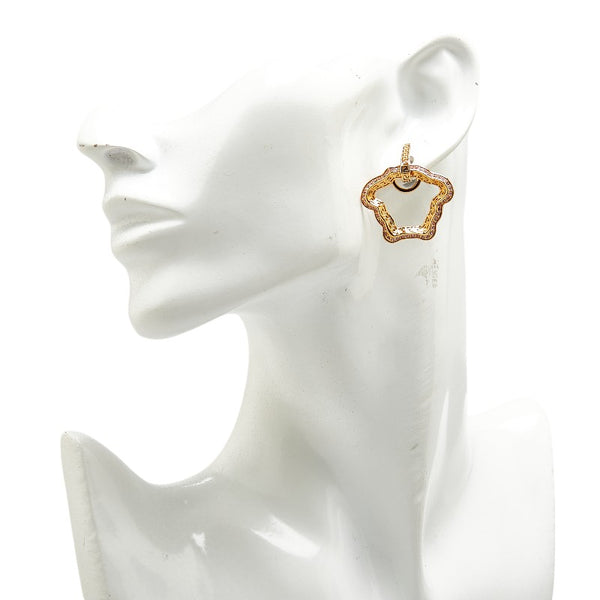 ヴェルサーチェ メデューサ グレカ ラインストーン ピアス ゴールド パープル メッキ レディース VERSACE 【中古】