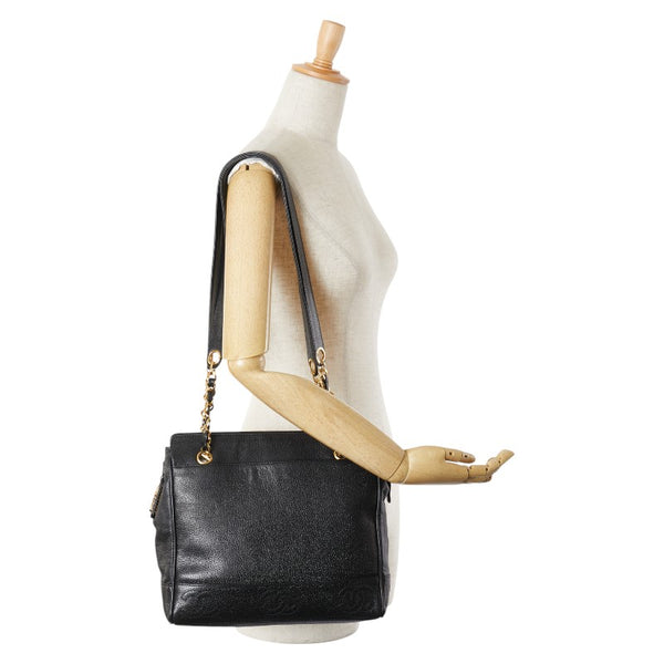 シャネル トリプル ココマーク チェーン トートバッグ ショルダーバッグ ブラック キャビアスキン レディース CHANEL 【中古】