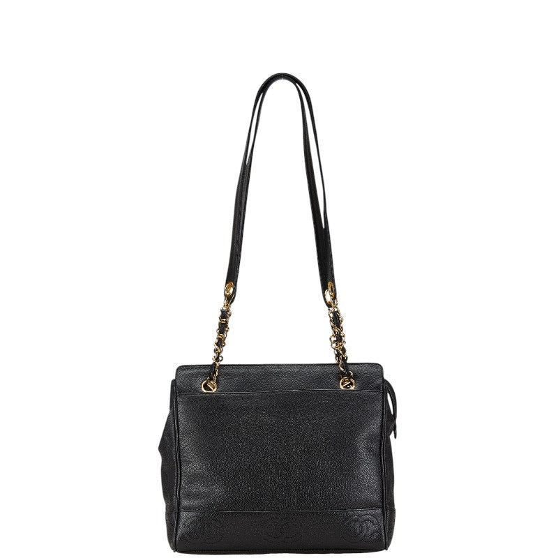 シャネル トリプル ココマーク チェーン トートバッグ ショルダーバッグ ブラック キャビアスキン レディース CHANEL 【中古】