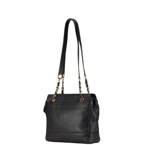 シャネル トリプル ココマーク チェーン トートバッグ ショルダーバッグ ブラック キャビアスキン レディース CHANEL 【中古】