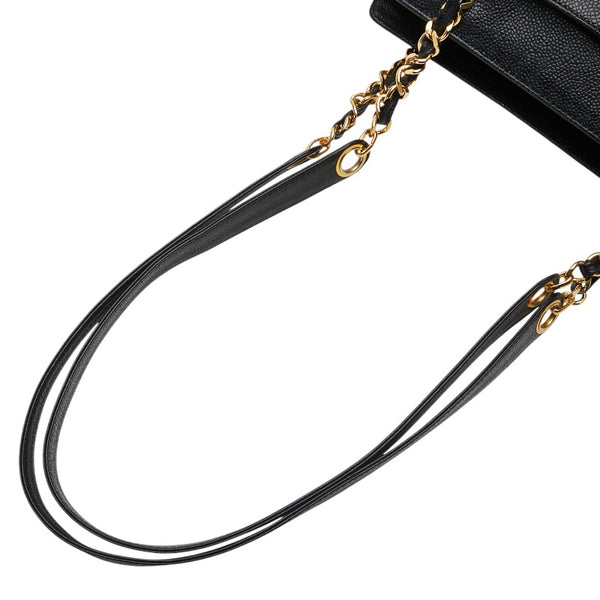 シャネル トリプル ココマーク チェーン トートバッグ ショルダーバッグ ブラック キャビアスキン レディース CHANEL 【中古】