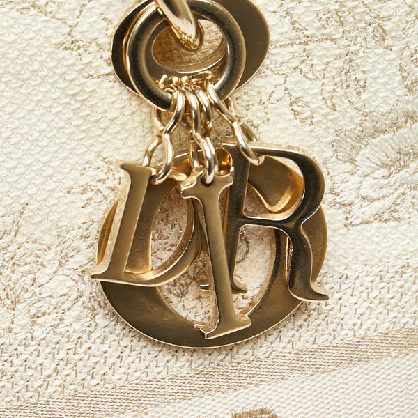 ディオール レディディオール D-LITE ミディアム ハンドバッグ ホワイト ゴールド キャンバス レディース Dior 【中古】
