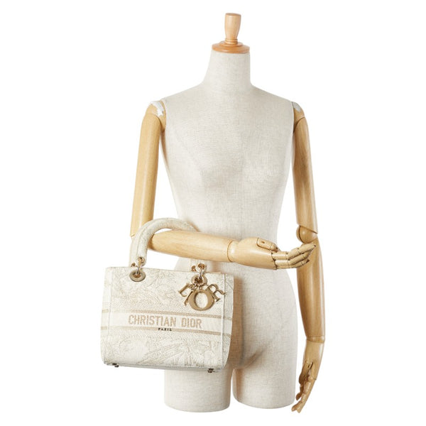 ディオール レディディオール D-LITE ミディアム ハンドバッグ ホワイト ゴールド キャンバス レディース Dior 【中古】