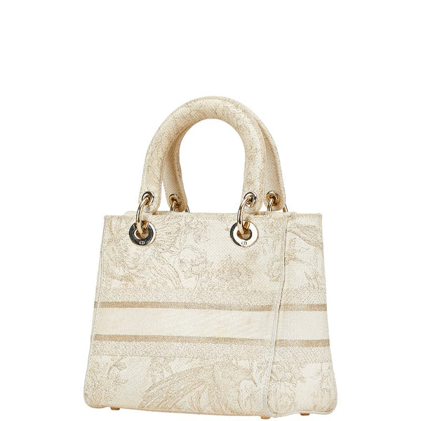 ディオール レディディオール D-LITE ミディアム ハンドバッグ ホワイト ゴールド キャンバス レディース Dior 【中古】